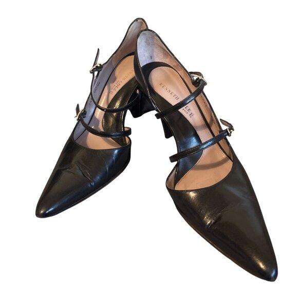 Women's Black Leather Shoe Kenneth Cole Strappy High Heels 7 1/2 Vamp Italy - Picture 5 of 10